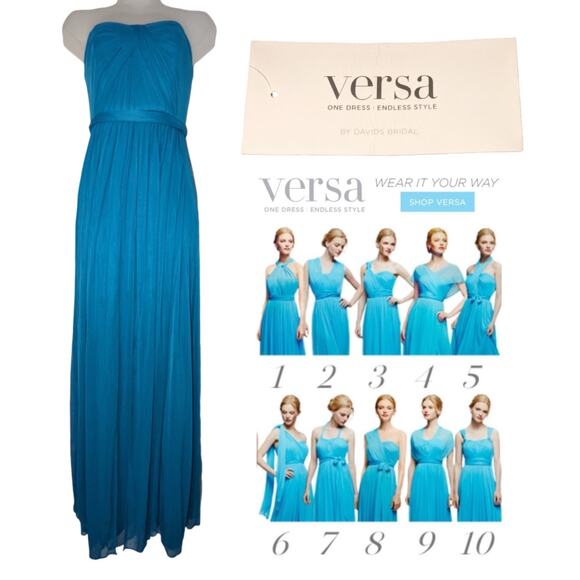 NWT Versa Convertible Blue Maxi 6 Dress Bridesmaid Wedding Prom Formal Feminine - Picture 1 of 16
